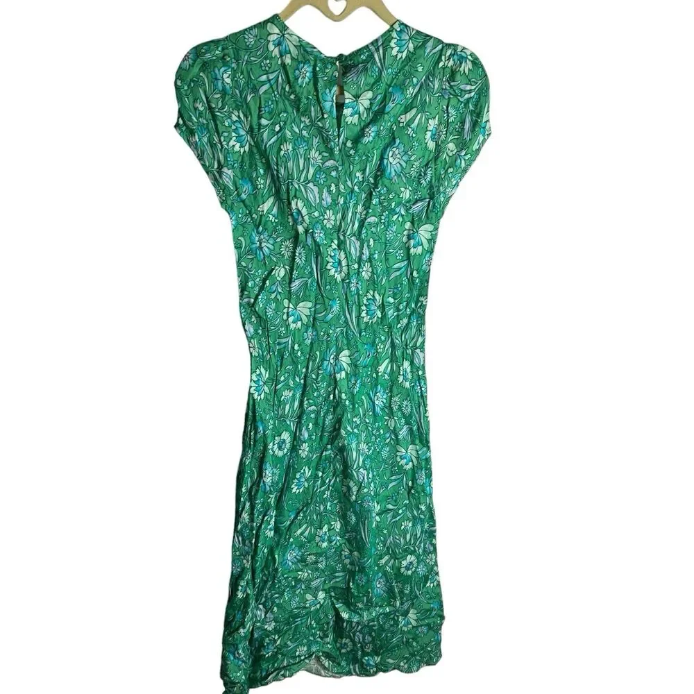 JCrew Gwyneth Dress Womens 0 Green Floral Marigold Bloom Lightweight Midi Spring